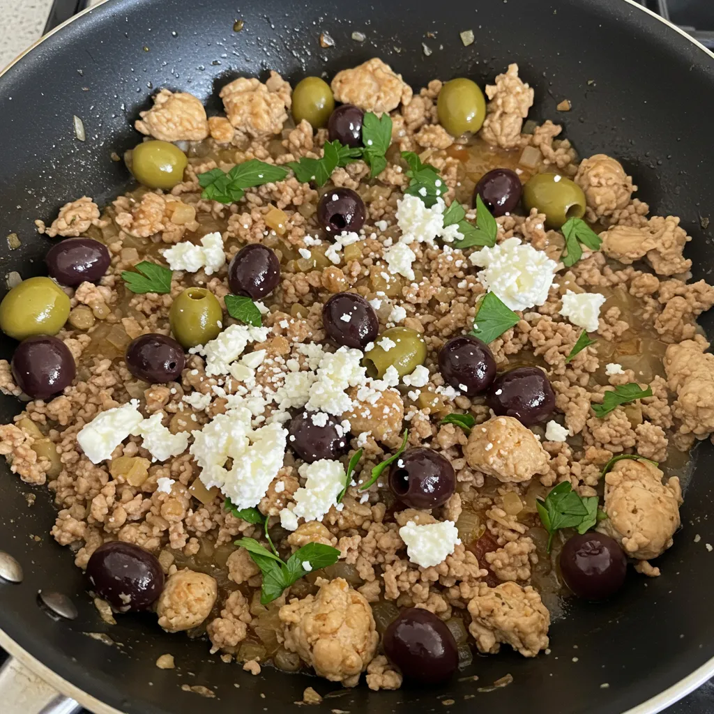 Mediterranean Keto Ground Chicken Skillet with Olives and Feta: A Savory Masterpiece - secondary view